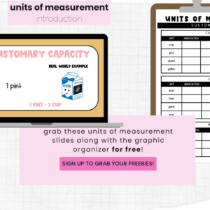 Preview of free measurement conversion slides and graphic organizer for teaching unit conversions in upper elementary math.