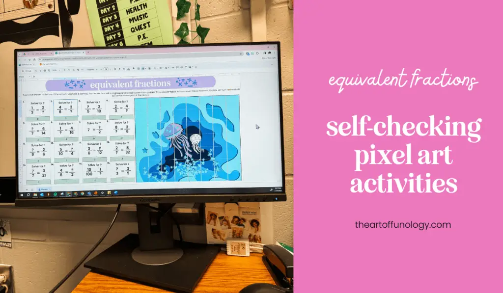 Digital pixel art activity used for equivalent fractions fluency practice.