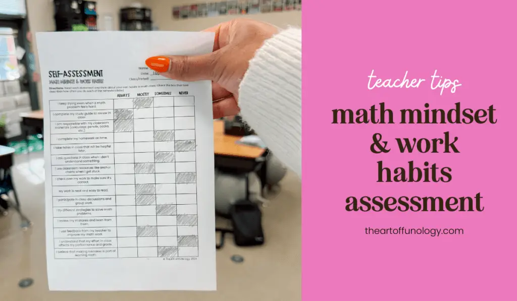 Visual showing key benefits of the Math Mindset & Work Habits Assessment, including student reflection on responsibility, effort, and confidence in math.